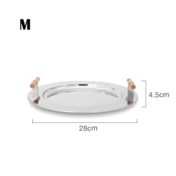 Stainless Steel Round Tray Nordic Wood Handle Storage Put Tea Cup Plate Jewelry Display Serving Tray Cosmetic Storage organizer