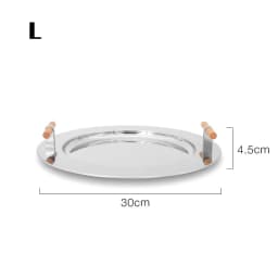 Stainless Steel Round Tray Nordic Wood Handle Storage Put Tea Cup Plate Jewelry Display Serving Tray Cosmetic Storage organizer