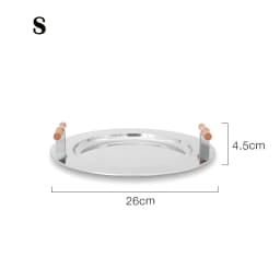 Stainless Steel Round Tray Nordic Wood Handle Storage Put Tea Cup Plate Jewelry Display Serving Tray Cosmetic Storage organizer