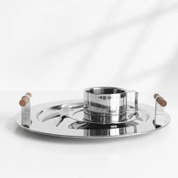 Stainless Steel Round Tray Nordic Wood Handle Storage Put Tea Cup Plate Jewelry Display Serving Tray Cosmetic Storage organizer