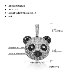 JINAO New Panda Pendant Necklace Iced Out Micro Pave Cubic Zirconia Hip Hop Fashion Jewelry Gift For Women and Men