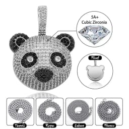 JINAO New Panda Pendant Necklace Iced Out Micro Pave Cubic Zirconia Hip Hop Fashion Jewelry Gift For Women and Men