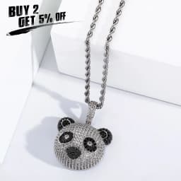 JINAO New Panda Pendant Necklace Iced Out Micro Pave Cubic Zirconia Hip Hop Fashion Jewelry Gift For Women and Men