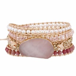 Real Leather Handwoven Natural Pink Stone Crystal Bead Wrap Bracelet Women Love Gemstone Boho Style Stone Strand Bracelets