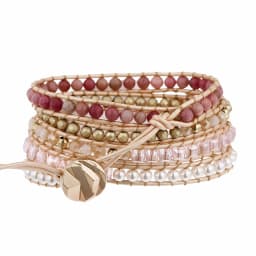 Real Leather Handwoven Natural Pink Stone Crystal Bead Wrap Bracelet Women Love Gemstone Boho Style Stone Strand Bracelets