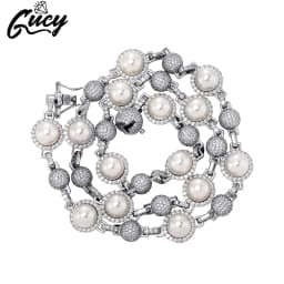 GUCY New Romantic Women Shell Beads Necklace Iced Out Bling Bling Cubic Zirconia Necklaces Fashion Charm Jewelry