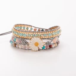 Natural Stone Small Daisies with Turquoise Bracelet Three-layer Color Braided Bracelet Winding Bead Bracelet for Women Girl