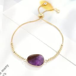 Simple Design Natural Amethyst Stone Bead Link Bracelet 18K Gold Plated Brass Chain Adjustable Bracelet for women Drop Shipping