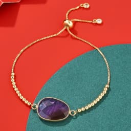Simple Design Natural Amethyst Stone Bead Link Bracelet 18K Gold Plated Brass Chain Adjustable Bracelet for women Drop Shipping
