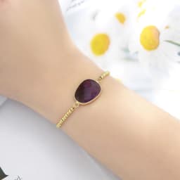 Simple Design Natural Amethyst Stone Bead Link Bracelet 18K Gold Plated Brass Chain Adjustable Bracelet for women Drop Shipping