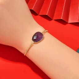 Simple Design Natural Amethyst Stone Bead Link Bracelet 18K Gold Plated Brass Chain Adjustable Bracelet for women Drop Shipping