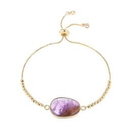 Simple Design Natural Amethyst Stone Bead Link Bracelet 18K Gold Plated Brass Chain Adjustable Bracelet for women Drop Shipping