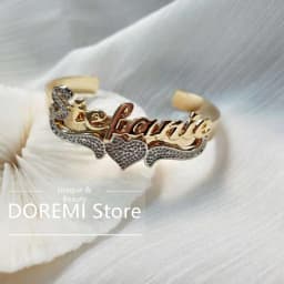 DOREMI Adult Custom Name Bangle Double Plate Name Bracelets Personalized Stainless Steel Two Toned Name Bangles For Women Gifts