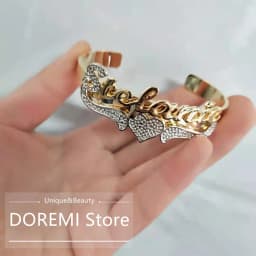 DOREMI Adult Custom Name Bangle Double Plate Name Bracelets Personalized Stainless Steel Two Toned Name Bangles For Women Gifts