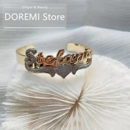 DOREMI Adult Custom Name Bangle Double Plate Name Bracelets Personalized Stainless Steel Two Toned Name Bangles For Women Gifts