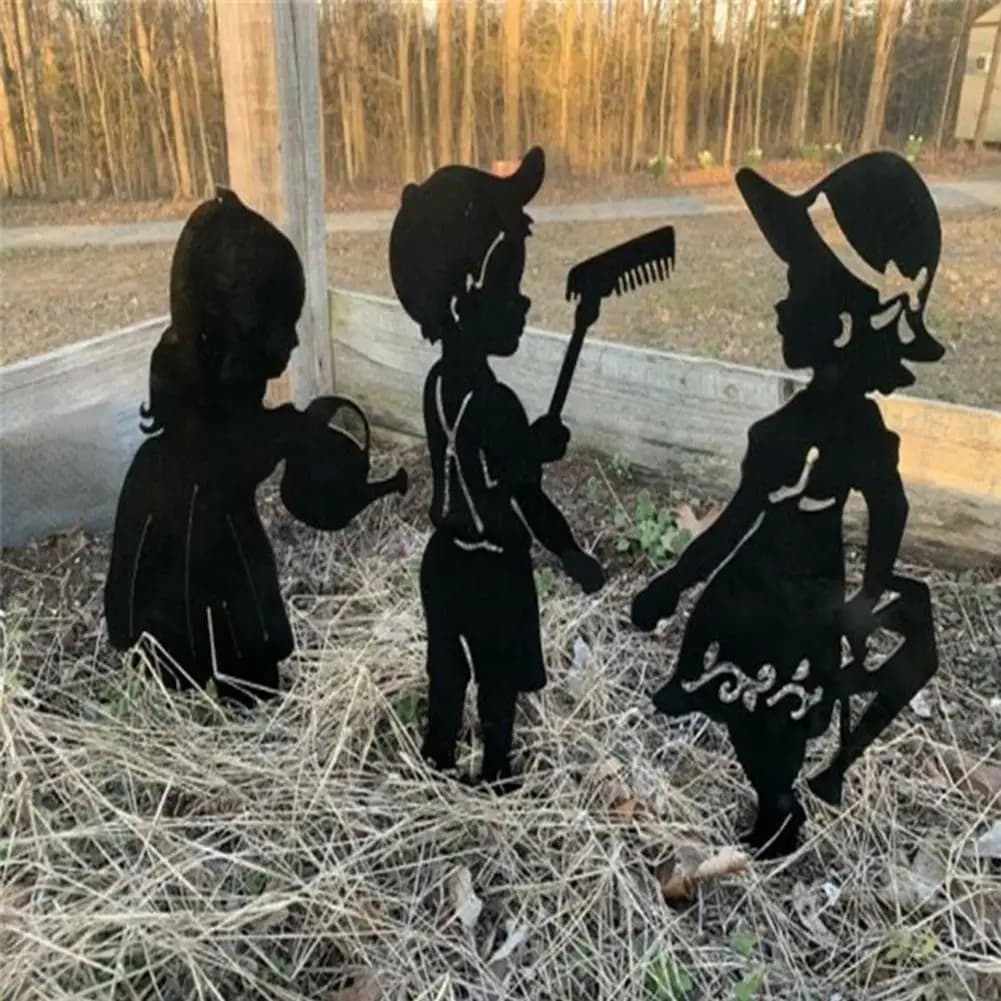 Garden Decor Art People Metal Statue Yard Art Garden Insert Kid Insert Lawn Yard Decoration Manor Lawn Black Garden Decoration