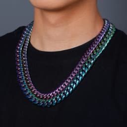 GUCY 10mm and 14mm Rainbow Color Mens Hip Hop Stainless Steel Cuban Chain Jewelry Hip Hop Necklace