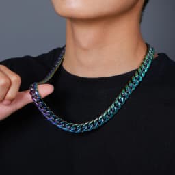 GUCY 10mm and 14mm Rainbow Color Mens Hip Hop Stainless Steel Cuban Chain Jewelry Hip Hop Necklace