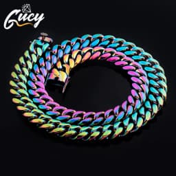 GUCY 10mm and 14mm Rainbow Color Mens Hip Hop Stainless Steel Cuban Chain Jewelry Hip Hop Necklace