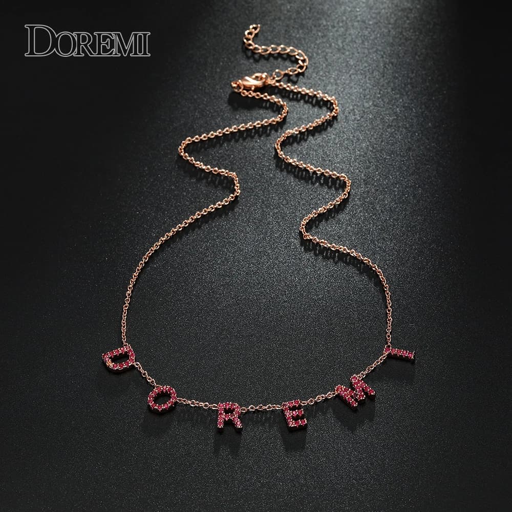 DOREMI 9mm 5color Personalized Custom CZ Stone Crystal Name Necklace for Woemn Choker chain Letter Necklaces Custom Jewelry Gift
