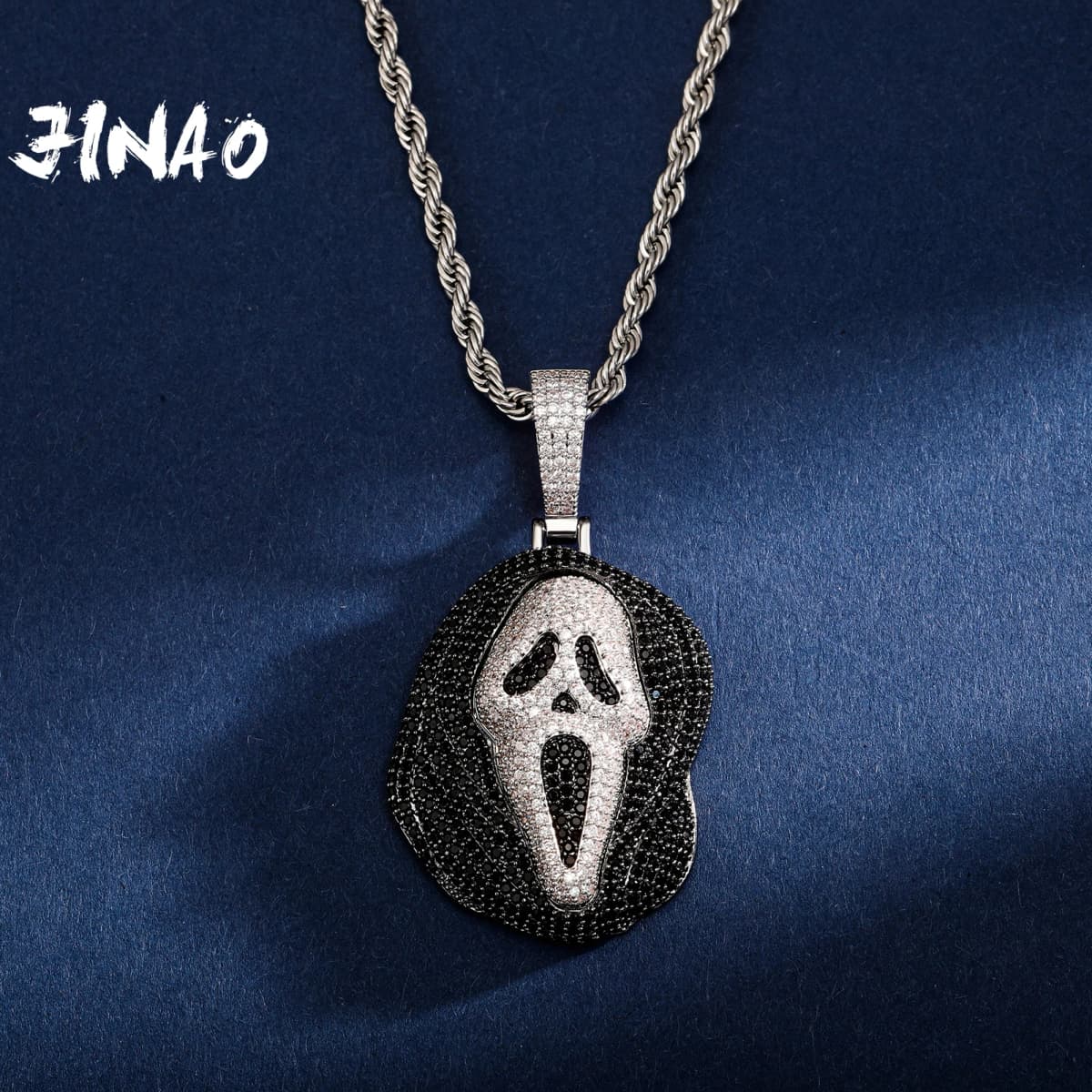 JINAO New Skull Skeleton Pendant Necklace Iced Out High Qualtiy Cubic Zirconia Hip Hop Jewelry For Gift Charms Chain