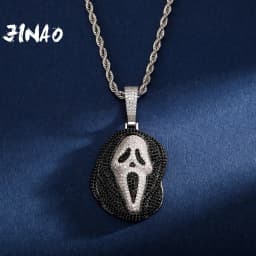 JINAO New Skull Skeleton Pendant Necklace Iced Out High Qualtiy Cubic Zirconia Hip Hop Jewelry For Gift Charms Chain