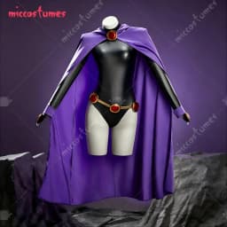 【Ready for Ship】Miccostumes Women's Super Heroine Raven Cosplay Costume for Halloween Straight Bob Hair Styled Wigs and Bodysuit