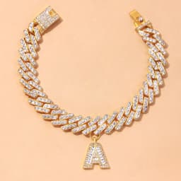 Crystal Hip Hop Cuban Link Initial A-Z Alphabet Anklet Bracelet on the Leg for Women Men Iced Out Baguette Thick Chunky Anklet
