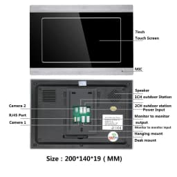 MOUNTAINONE 7 inch 1/2 Monitors Wifi Wireless Fingerprint RFID Video Door Phone Doorbell Intercom System with Wired 1080P camera