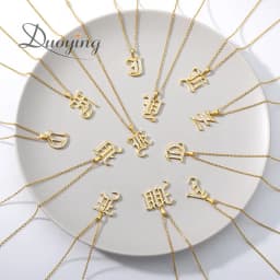 DUOYING Old English Font A-Z Initial Zircon Letters Custom Name Necklace Letter Chain Custom Necklace Family Gift
