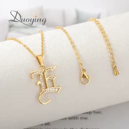 DUOYING Old English Font A-Z Initial Zircon Letters Custom Name Necklace Letter Chain Custom Necklace Family Gift
