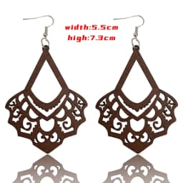 SOMESOOR Dark Brown Geometric Engraved African Wooden Drop Earrings Afrocentric Ethnic Bohemian Dangle Jewelry For Women Gifts