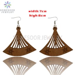 SOMESOOR Dark Brown Geometric Engraved African Wooden Drop Earrings Afrocentric Ethnic Bohemian Dangle Jewelry For Women Gifts