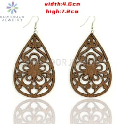 SOMESOOR Dark Brown Geometric Engraved African Wooden Drop Earrings Afrocentric Ethnic Bohemian Dangle Jewelry For Women Gifts
