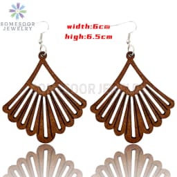 SOMESOOR Dark Brown Geometric Engraved African Wooden Drop Earrings Afrocentric Ethnic Bohemian Dangle Jewelry For Women Gifts