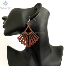 SOMESOOR Dark Brown Geometric Engraved African Wooden Drop Earrings Afrocentric Ethnic Bohemian Dangle Jewelry For Women Gifts