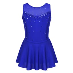 Kids Girls Ballet Dance Dress Gymnastics Workout Sparkly Rhinestone Back Figure Skating Ballerina Dress for Stage Performance