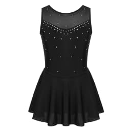 Kids Girls Ballet Dance Dress Gymnastics Workout Sparkly Rhinestone Back Figure Skating Ballerina Dress for Stage Performance