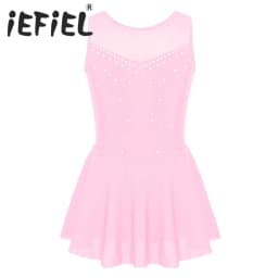 Kids Girls Ballet Dance Dress Gymnastics Workout Sparkly Rhinestone Back Figure Skating Ballerina Dress for Stage Performance