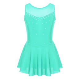 Kids Girls Ballet Dance Dress Gymnastics Workout Sparkly Rhinestone Back Figure Skating Ballerina Dress for Stage Performance