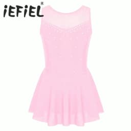 Kids Girls Ballet Dance Dress Gymnastics Workout Sparkly Rhinestone Back Figure Skating Ballerina Dress for Stage Performance