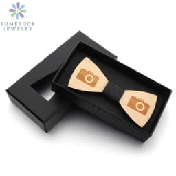 SOMESOOR Vintage Natural Wood Floral Bowtie Engraved Skeleton Camera Bowknots Weeding Suits Geometric Neck Ties For Men Gifts