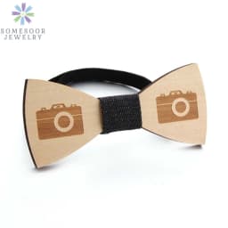SOMESOOR Vintage Natural Wood Floral Bowtie Engraved Skeleton Camera Bowknots Weeding Suits Geometric Neck Ties For Men Gifts