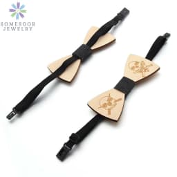 SOMESOOR Vintage Natural Wood Floral Bowtie Engraved Skeleton Camera Bowknots Weeding Suits Geometric Neck Ties For Men Gifts