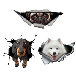 3D Lovely Pet Dog Car Sticker Pug Samoyed Dachshund Dog Torn Metal Sticker Waterproof Car Styling Pet Dog Decal 8x4inch