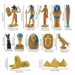 12PCS Simulation Ancient Egypt Model Ornaments Miniature Egyptian Gods and Goddesses Figurine Set Anubis Sphinx Pyramids