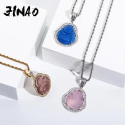 JINAO High Quality Maitreya Buddha Pendant Iced Out Cubic Zirconia Stones Necklace Hip Hop Fashion Jewelry For Women Gift