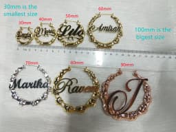 DOREMI Name Earrings and Necklace set 3MM Cuban Chain Round Bamboo Earrings Custom Bamboo HoopLetter Personalised Name Earrings