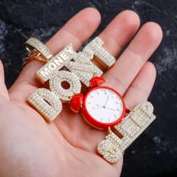 GUCY Hip hop Jewelry Alarm Clock Pendant Necklace Full Iced Out AAA Cubic Zircon Fashion Accessories for Drop Shipping