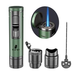 Xifei Cigar Lighter Torch W/ Puncher Holder Aeration Tool Needle Windproof Aansteker Metal Esqueiro Maçarico Smoking Accessories